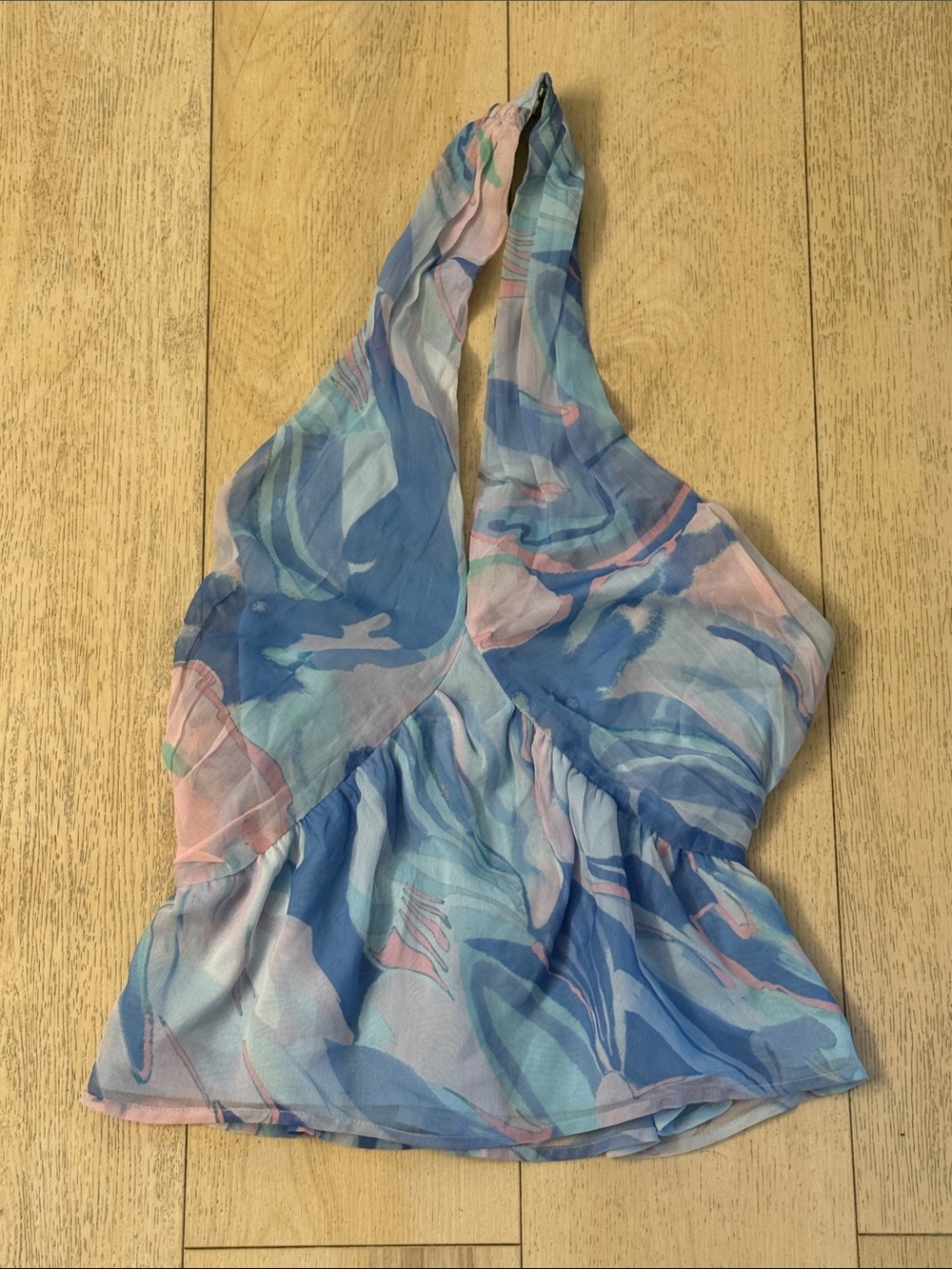 French Connection Blue Smocked Halter Top Pastel Accents Size 6